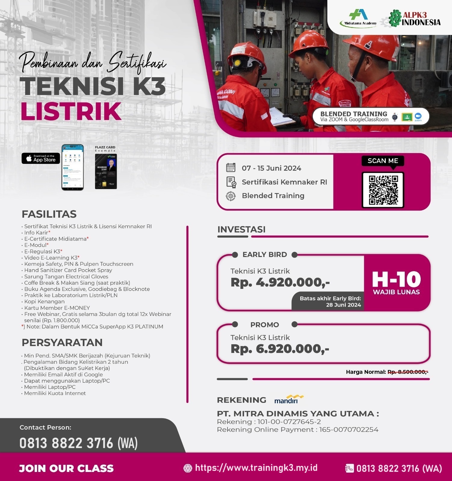 Training Teknisi K3 Listrik tgl. 7-15 Juni 2024