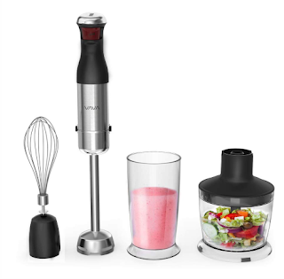 VAVA Powerful 4-in-1 Multifunctional Electric Immersion Hand Blender Set - Includes 500ml Food Chopper, Egg Whisk, and BPA-Free Beaker (600ml)