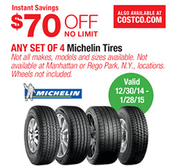 Costco $70 off any set of 4 Michelin tires