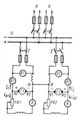 Включение генераторов смешанного возбуждения на параллельную работу: П — потребители