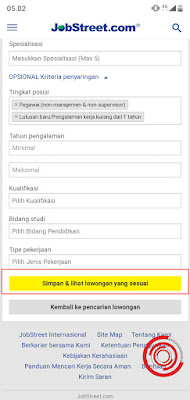 4. Terakhir untuk menyimpannya silakan kalian gulir kebawah dan klik pada Simpan & lihat lowongan yang sesuai