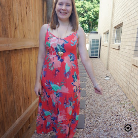 awayfromtheblue Instagram | Easter at home isolation outfit floral tiered Kmart maxi dress