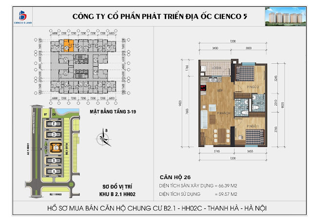 Mặt Bằng Căn Hộ 26 Chung Cư B2.1 HH02C Thanh Hà Mường Thanh