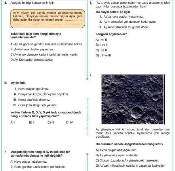 Ay'ın Yapısı ve Özellikleri Test