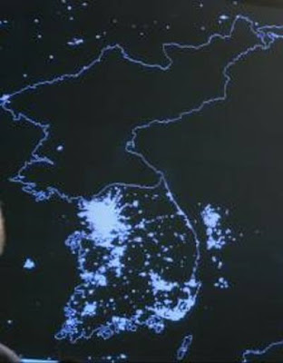 north korea at night compared to south korea. North and South Korea at night