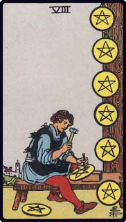The 8 of Pentacles - Tarot Card from the Rider-Waite Deck