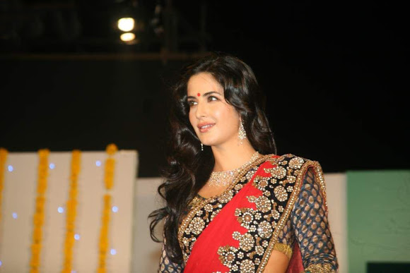 Katrina Kaif hot and sexy in red saree photo at Nakshatra Vivaah collection launch