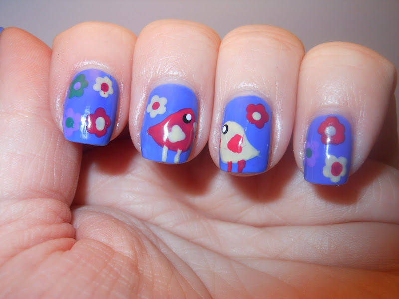 Spring Birds and flowers nail art title=