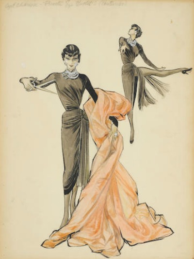 Mary Ann Nyberg Award Winning Costume Design Sketch for  Cyd Charisse in 1953's The Band Wagon