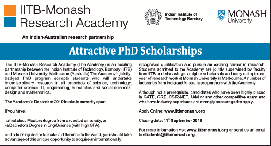 IITB-Monash PhD Scholarships 2019