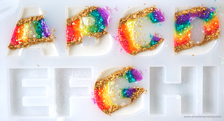 Resin Rainbow Geode Letter Keychain