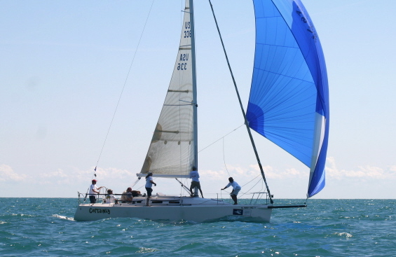 J/109 cruiser racer sailboat- sailing under spinnaker