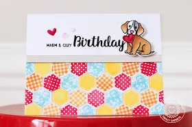 Sunny Studio Stamps: Quilted Hexagons Warm & Cozy Birthday Card by Nancy Damiano