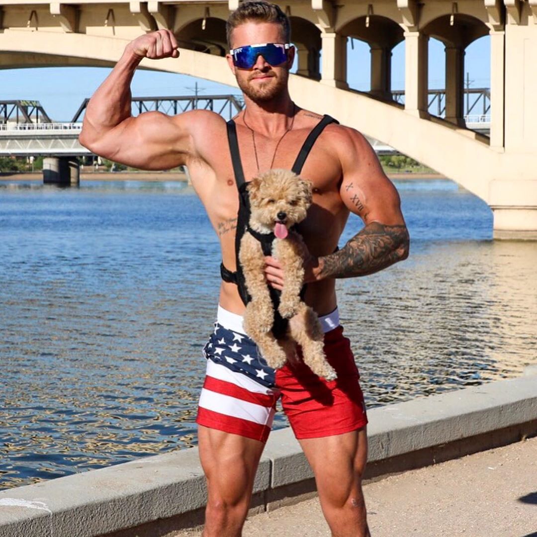 hot-guy-4th-july-masculine-man-american-flag-hunk-independence-day-male-hottie-cocky-biceps-flex-gay-pride-dog