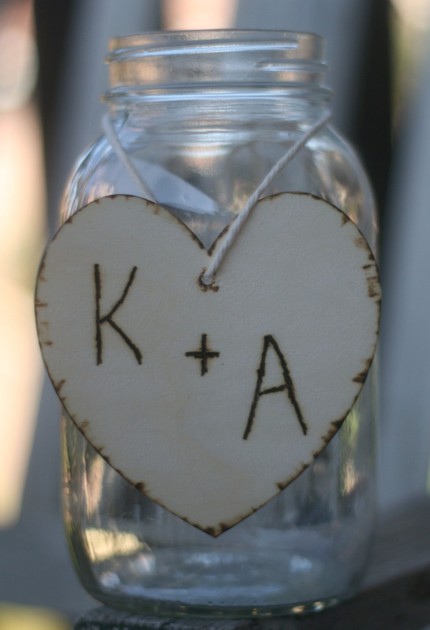 Wedding Centerpiece Charms Wood Hearts With Engraved Persoanlized Initials