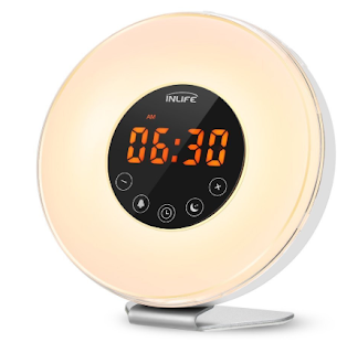 INLIFE Wake up Light Sunrise Alarm Clock Bright LED Light 7 Changing Colors Night Light for Heavy Sleepers, with Nature Sounds, FM Radio, Touch Control, Snooze Function