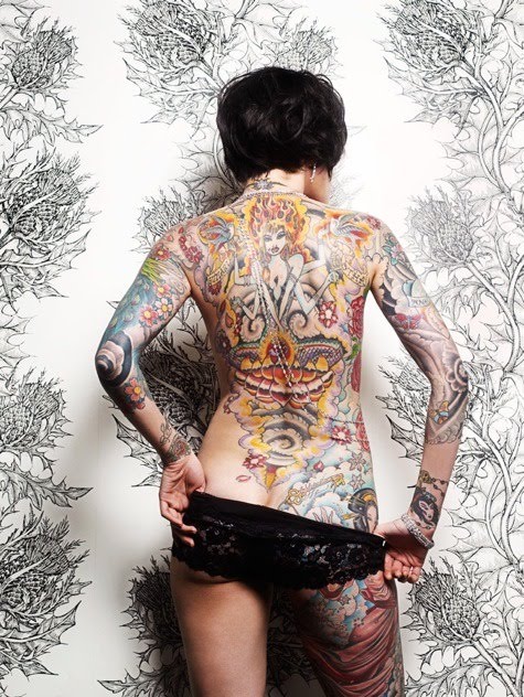 Full Back Religious Tattoo Design on Hot Girl
