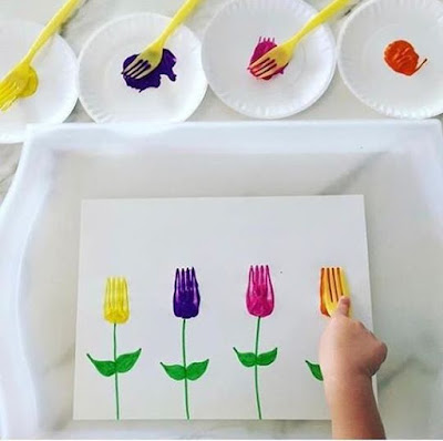 Ideas creativas - Pintando con tenedor - Flor