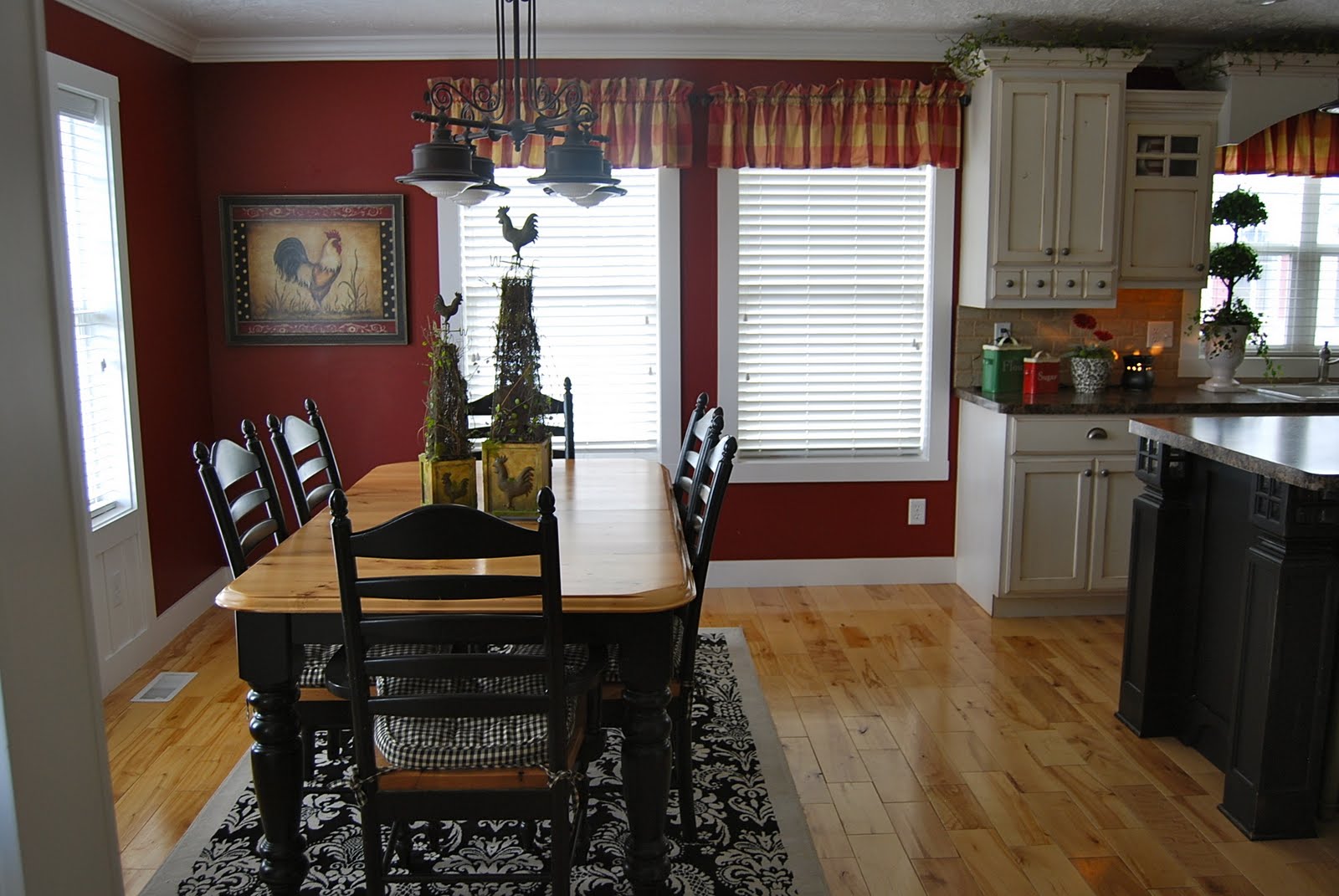 Black and Red Kitchen Walls with Cabinets