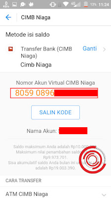 Setelah itu akan muncul no rekening yang akan kalian gunakan untuk mengisi saldo DANA. Silakan klik salin kode dan buka aplikasi OVO untuk Top Up saldo DANA nya