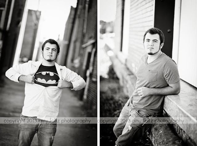black and white photos of senior boy in alley - Terre Haute photographer