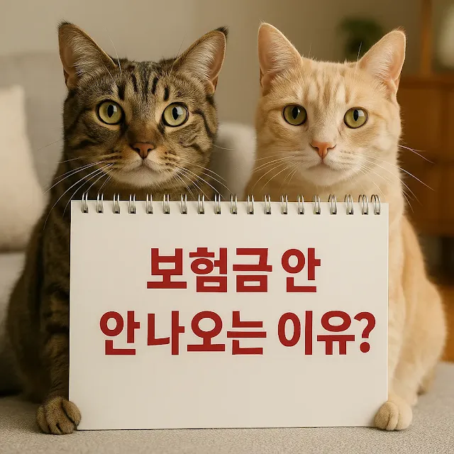 보험금 안 나오는 이유 문구 들고 있는 고양이 2마리