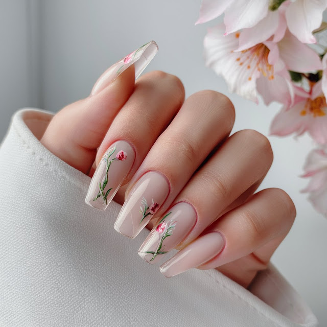 Transparent Tips with Floral Designs