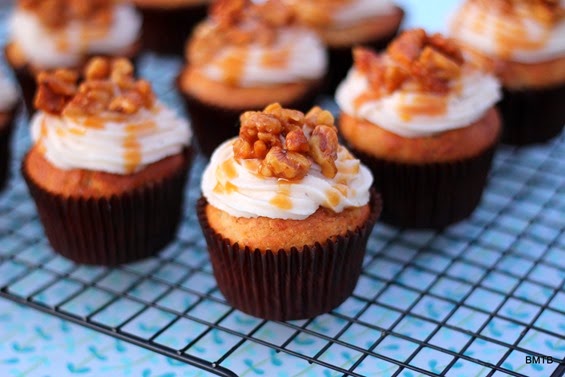 Banana Walnut Cupcakes with Banana Icing and Candided Walnuts by Baking Makes Things Better