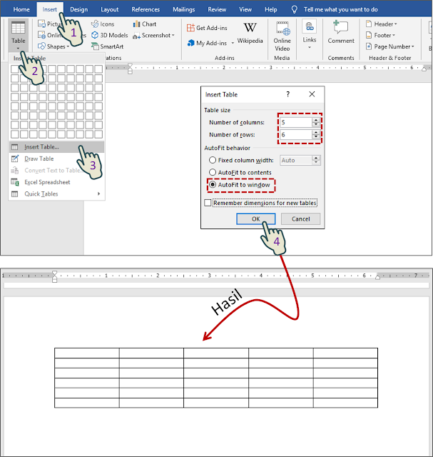  Insert table and AutoFit to window