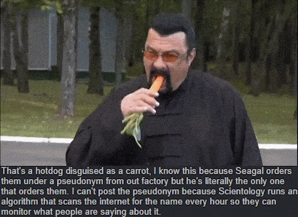 Seagal eats disguised hot dog