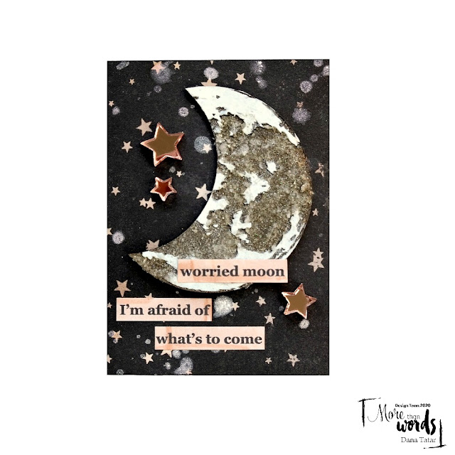 Artist Trading Card with Chipboard Moon Acrylic Stars and Chris Cornell Song Lyrics