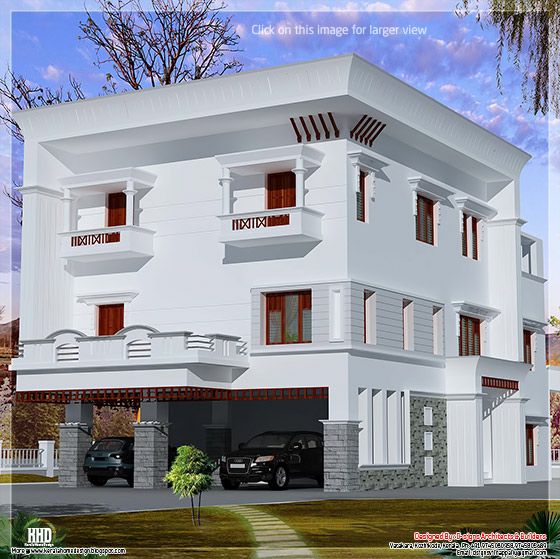 3 floor flat roof home design