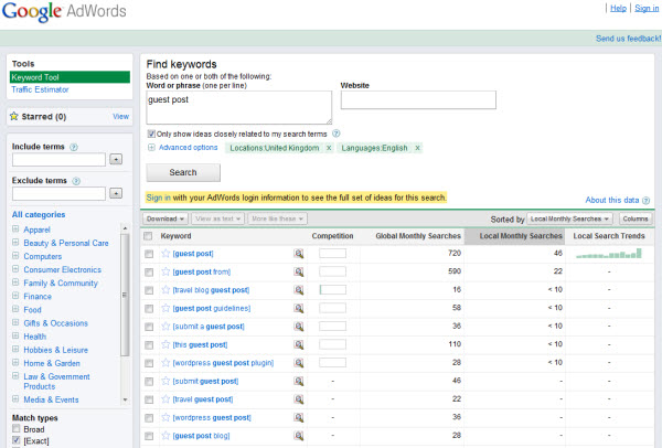 google 133t. Google Keyword Tool