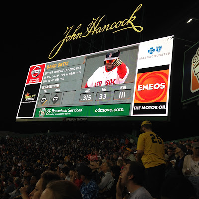 David Ortiz on the Jumbotron in the Bleachers at Fenway Park