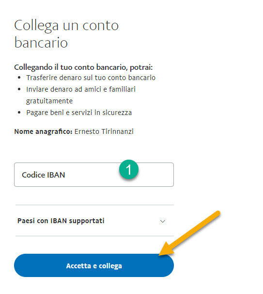 collegare IBAN a paypal