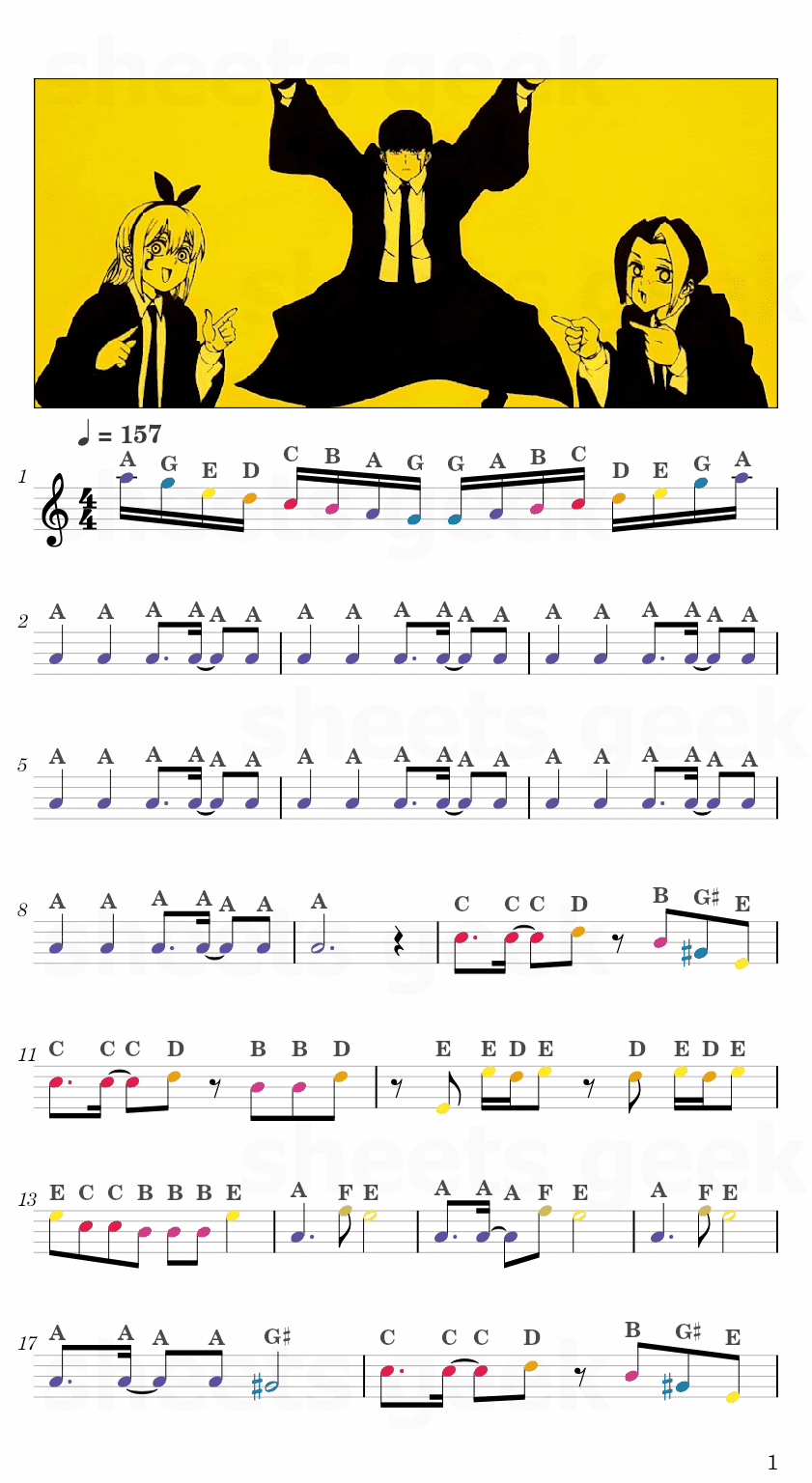 Bling-Bang-Bang-Born - Creepy Nuts (MASHLE: MAGIC AND MUSCLES Season 2 - Opening) Easy Sheet Music Free for piano, keyboard, flute, violin, sax, cello page 1