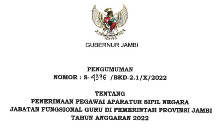 Rincian Formasi ASN PPPK Provinsi Jambi Tahun 2022