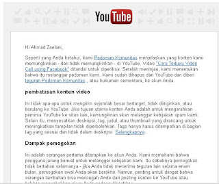 Pesan peringatan dari youtube yang masuk ke email