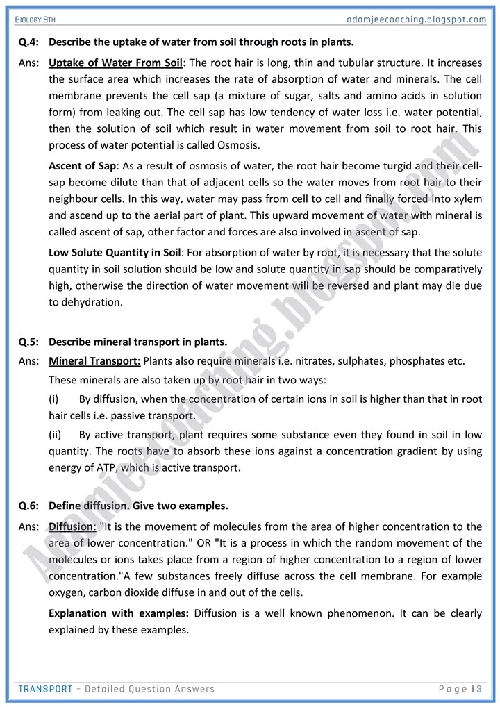 transport-detailed-question-answers-biology-9th