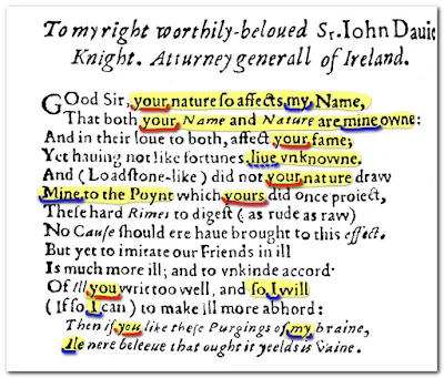 in the "Scourge of Follies" (Date of print not secured  >1610)  one John Davies wrote a dedication to the other! How do you interprete this poem?