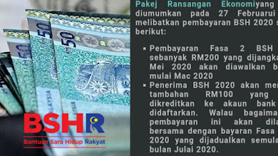 Tarikh Bayaran BSH Tambahan RM100 dan Fasa 3 Mulai Julai 2020