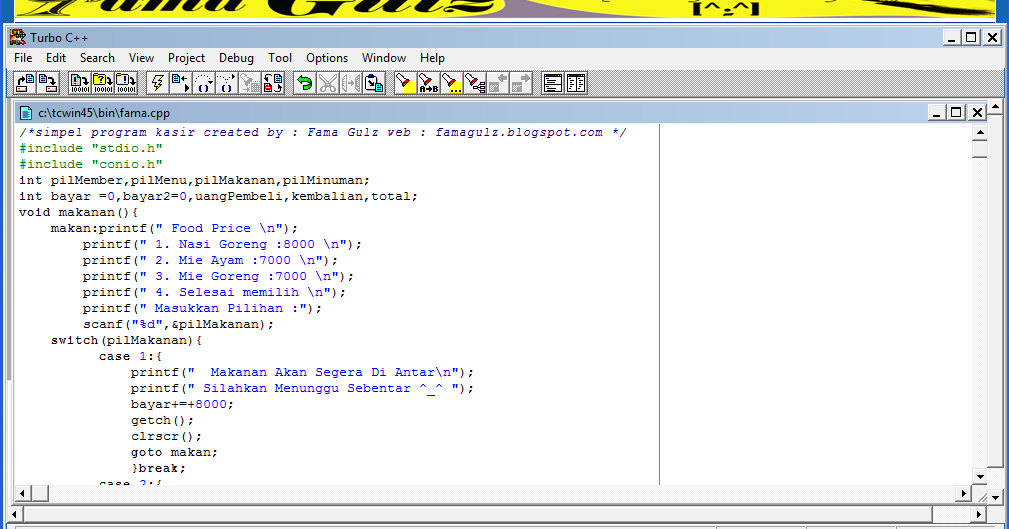 Contoh Program C++ "Kasir"  Fama Gulz