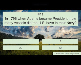 In 1796 when Adams became President, how many vessels did the U.S. have in their Navy? Answer choices include: 1, 5, 20, 52