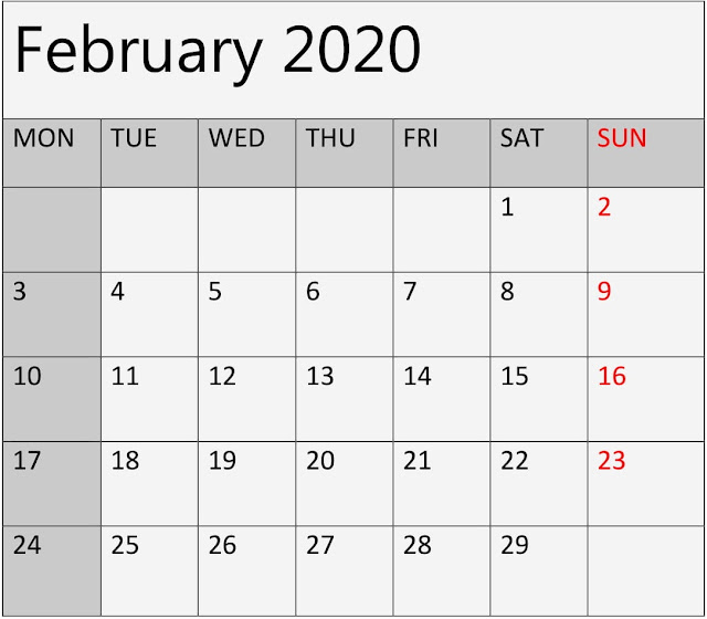  Printable February 2020 Calendar 