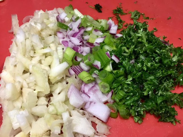 chopped vegetables for egg salad