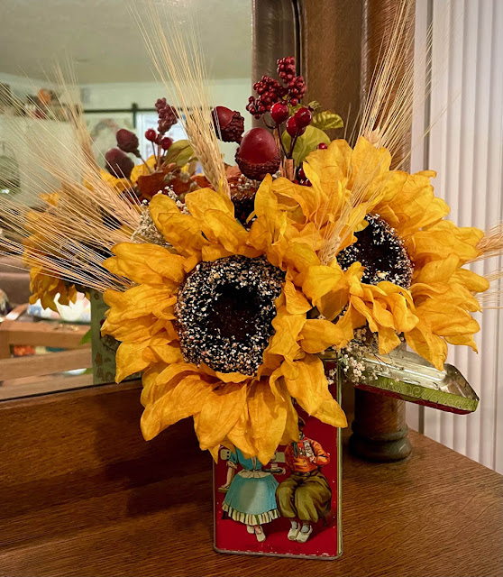 Droste Tin Sunflower Arrangement by Thistle Thicket Studio. www.thistlethicketstudio.com