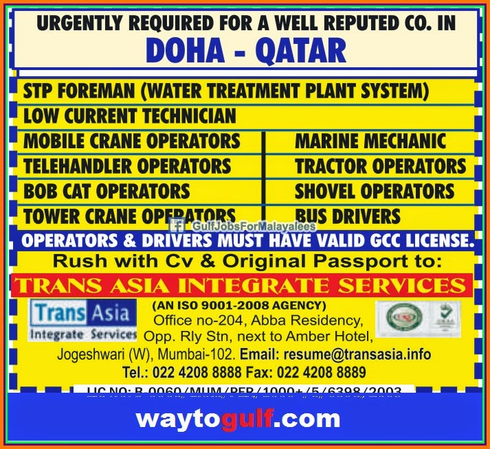 Urgent Job Vacancies For a Well Reputed Company Doha Qatar