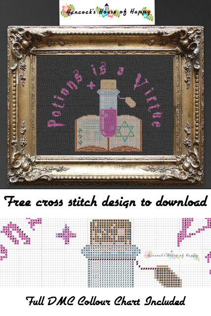 Well we went almost three days without a cross stitch pun. I was starting to get the shakes. Potions is a virtue. If you are a Harry Potter fan you could perhaps see this hung up in a classroom at Hogwarts. But I am not channelling anything specific here. A potions cross stitch pattern would suit any aspiring witch, wizard, mage, or other magical person in many magical universes. 