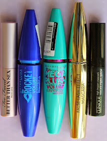 Favourite mascaras: Too Faced, Maybelline, Primark and Clinique