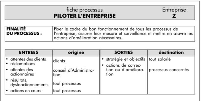 Exemple Fiche Processus PILOTER L'ENTREPRISE (Direction générale)